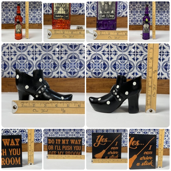 Halloween Decor Lot 5 Piece Light Up Bottles Plaques Witch Shoe Candle Holder - Picture 17 of 17